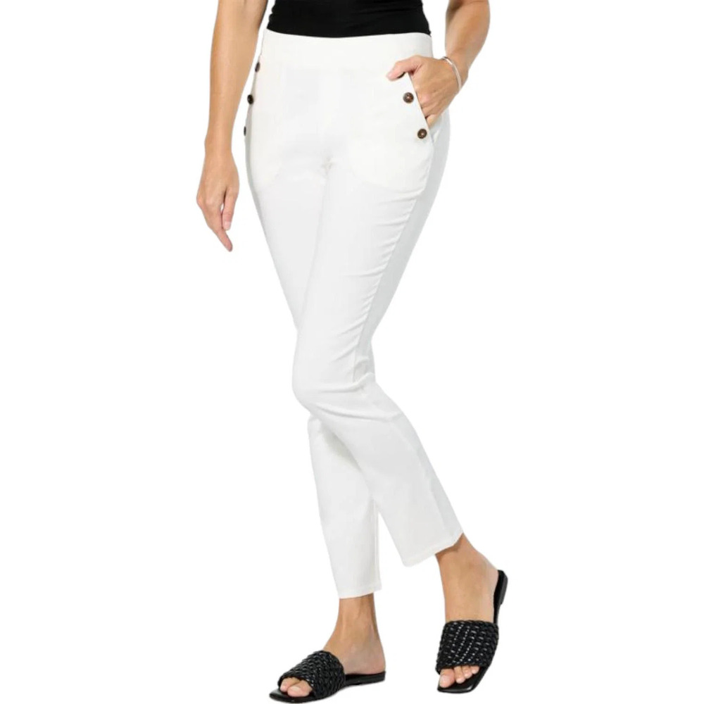 Nina Leonard Coconut Button Narrow Leg Pant Ivory - Regular